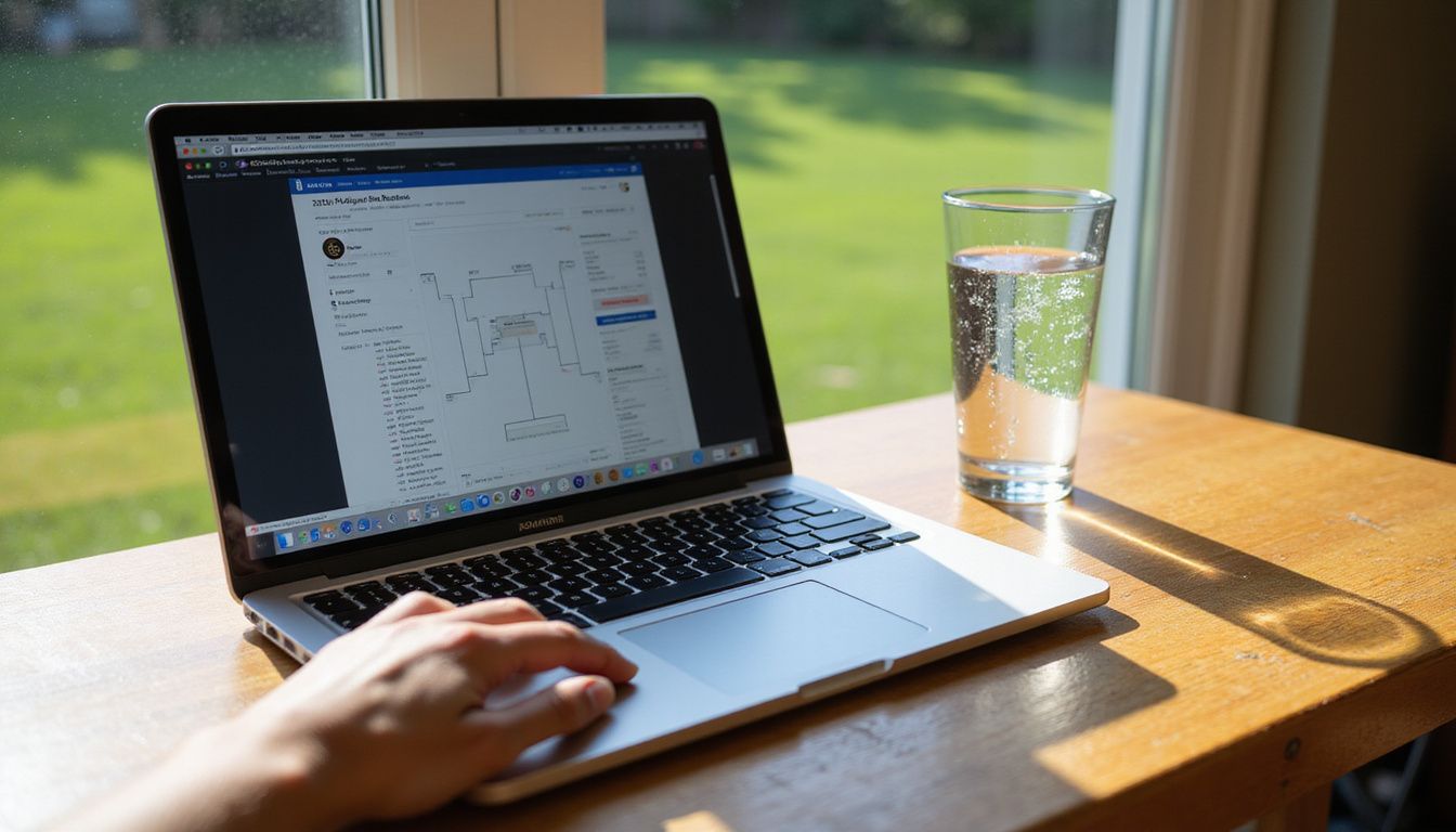 A neatly organized desk with a laptop displaying the 2025 NBA Playoffs schedule. A neatly organized desk with a laptop displaying the 2025 NBA Playoffs schedule.