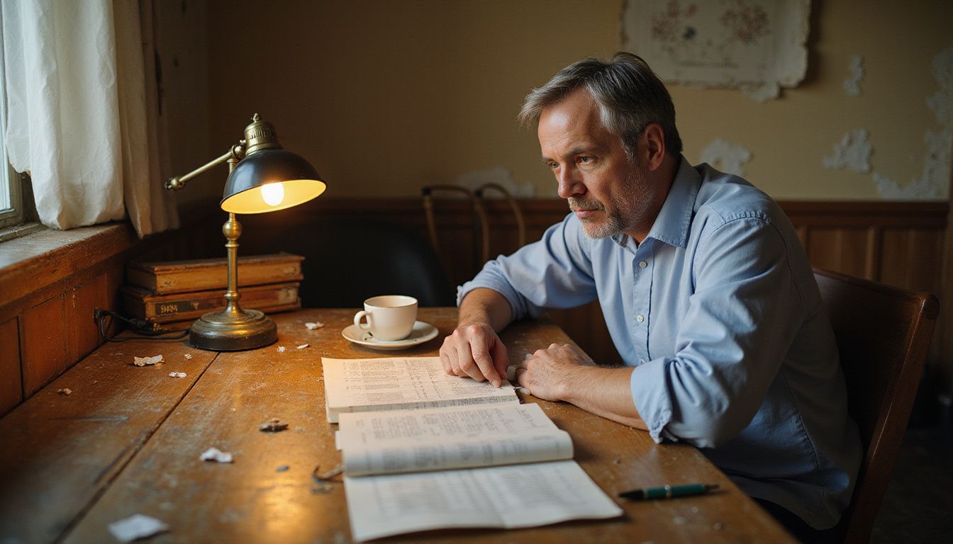 A man in his fifties studying ICC Cricket World Cup 2023 points table. A man in his fifties studying ICC Cricket World Cup 2023 points table.